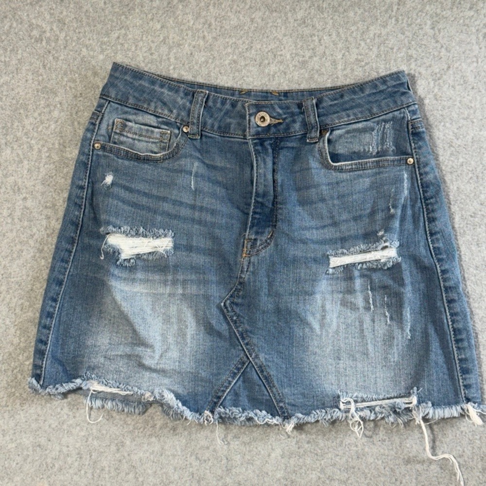 Wax Jean High Waisted Distressed Denim Mini Skirt Small Y2K Grunge Skater